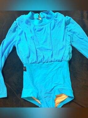 Kandi Kouture 5/6 Girls' Long Sleeve Blue Bodysuit Swim Top